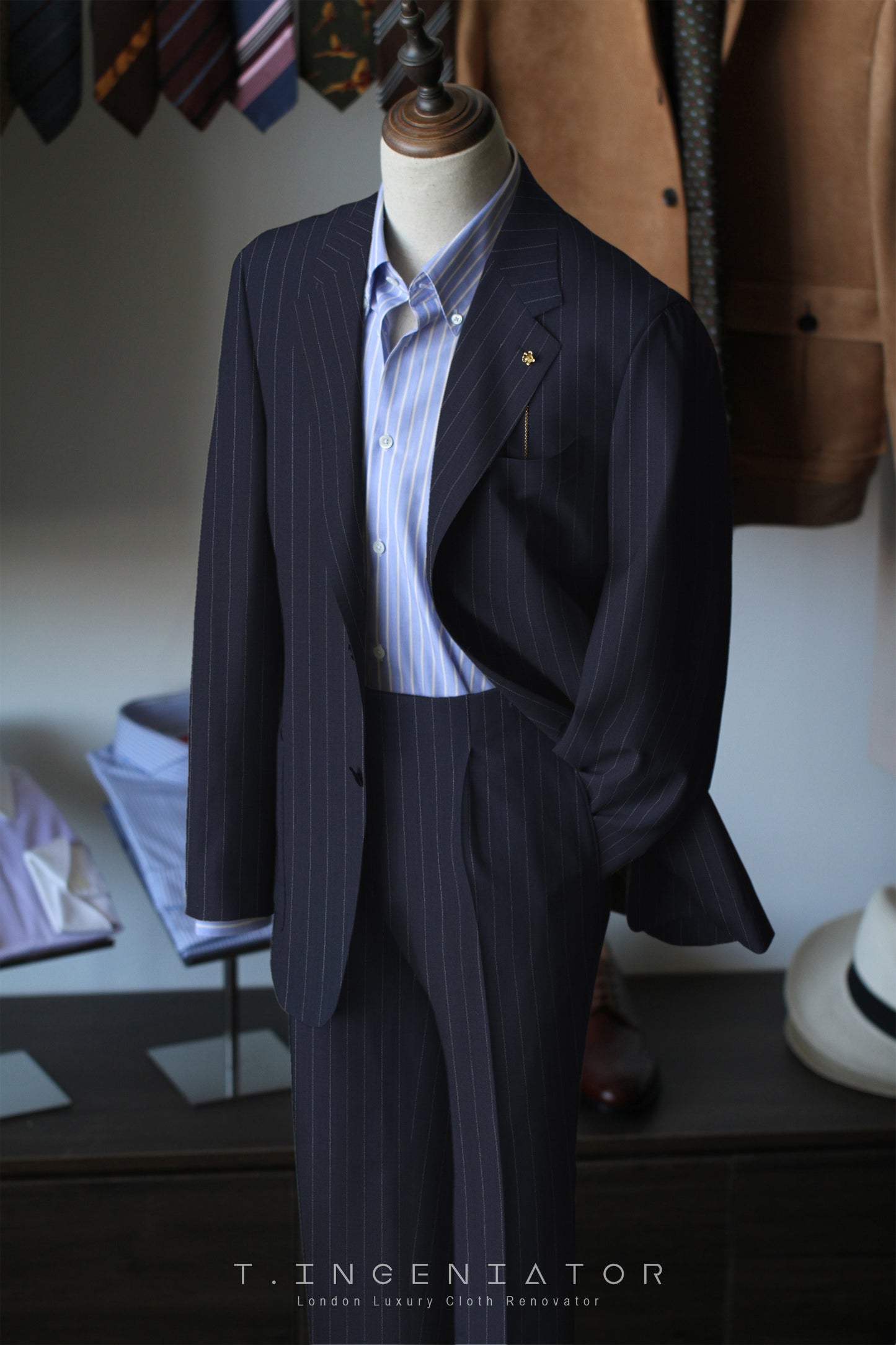 (half canvas) navy blue striped superfine merino wool suit