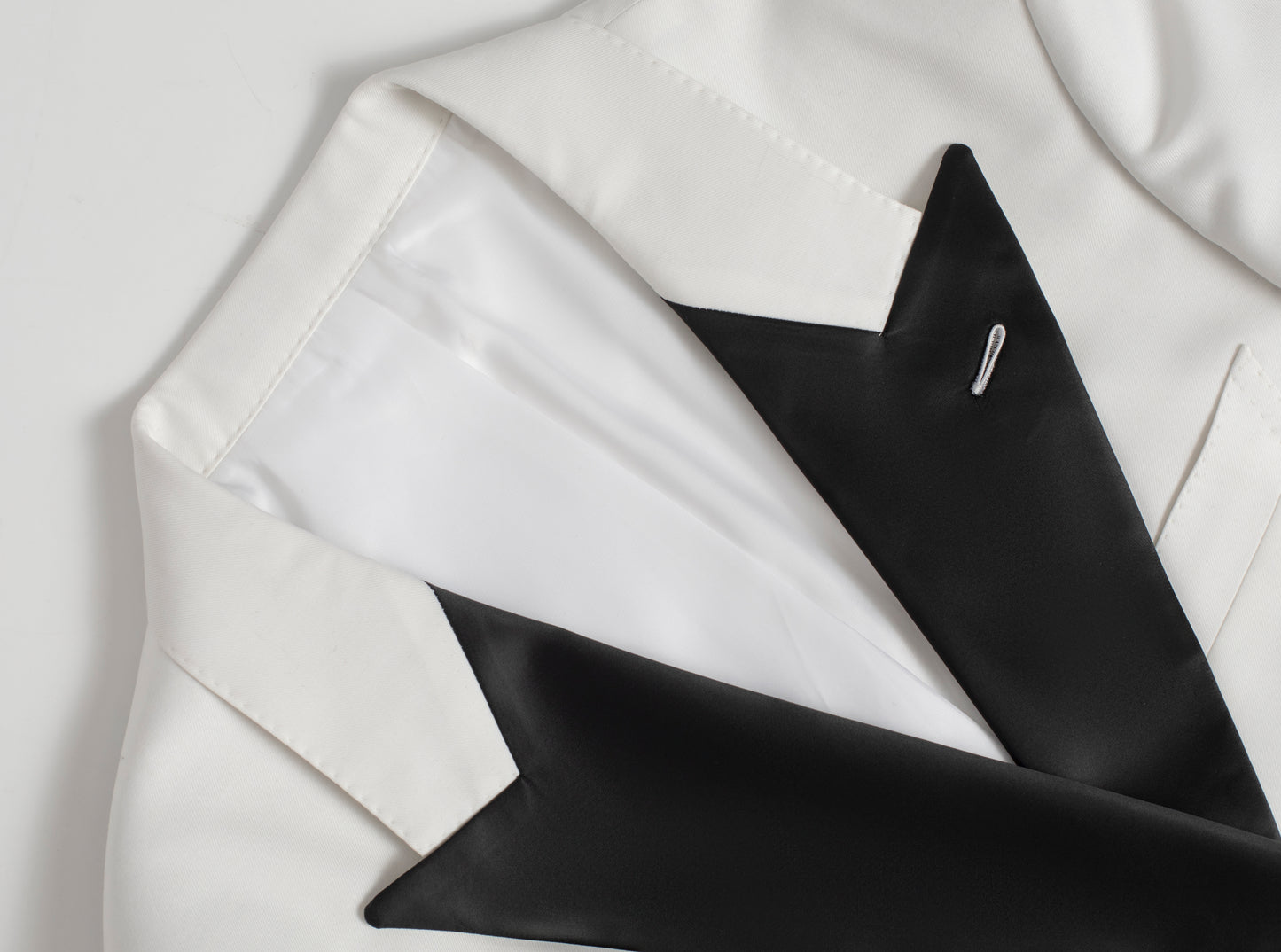 Tuxedo dress white wool half linen lining handmade