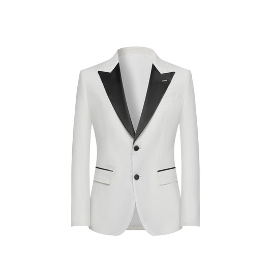 Tuxedo dress white wool half linen lining handmade