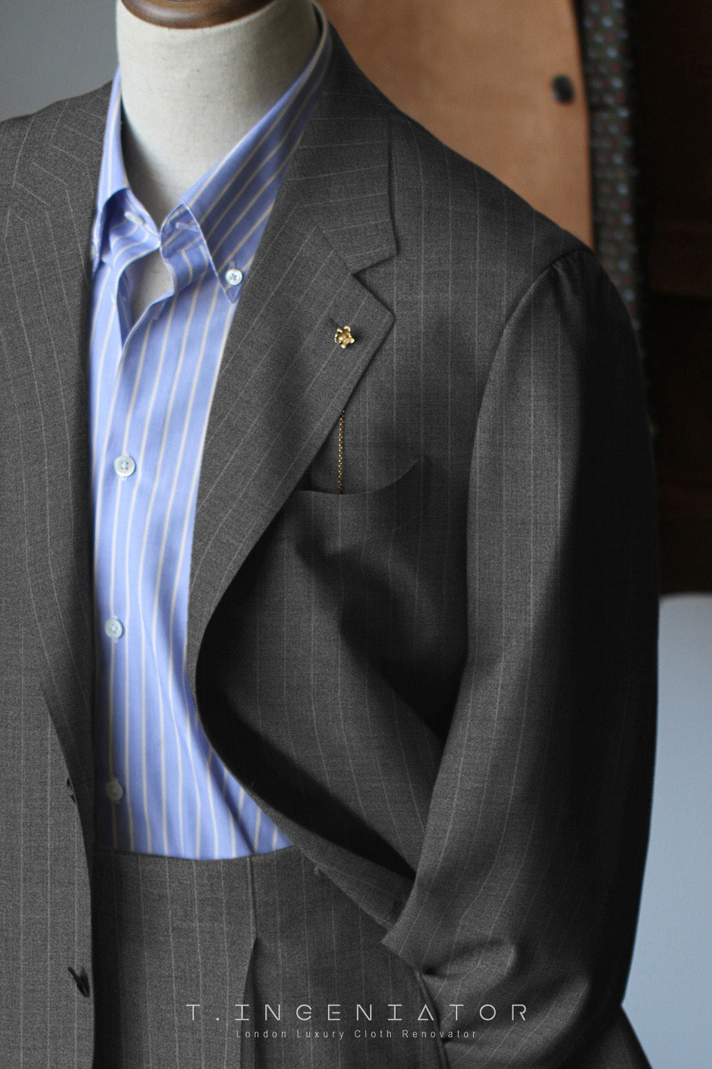 (half canvas) navy blue striped superfine merino wool suit
